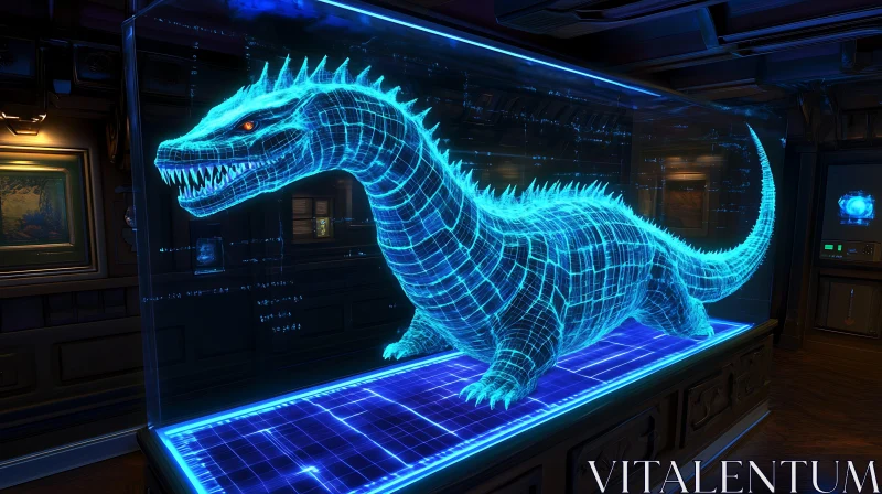 Blue Holographic Dragon in Advanced Display AI Image