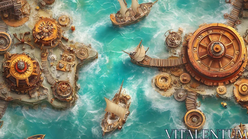 Intricate Steampunk Nautical Scene AI Image