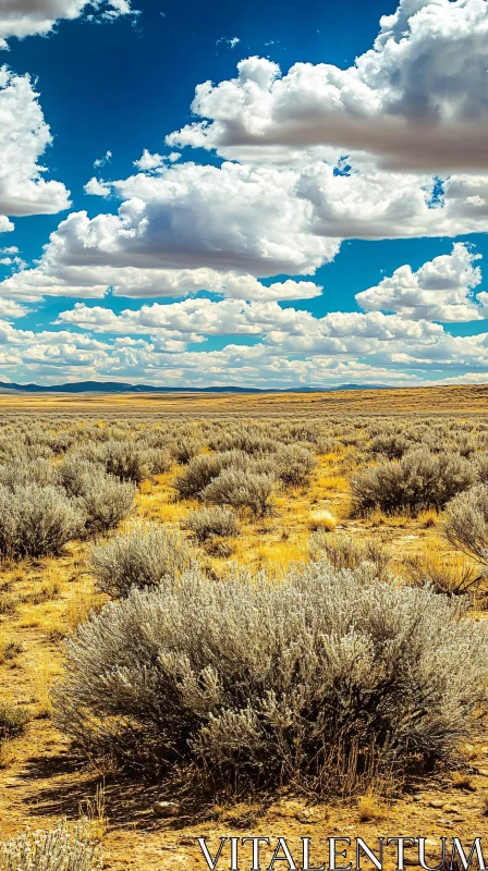 Vast Grassland under a Cloud-Dotted Sky AI Image