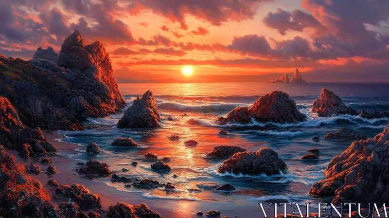 Picturesque Ocean Sunset with Rocks AI Image