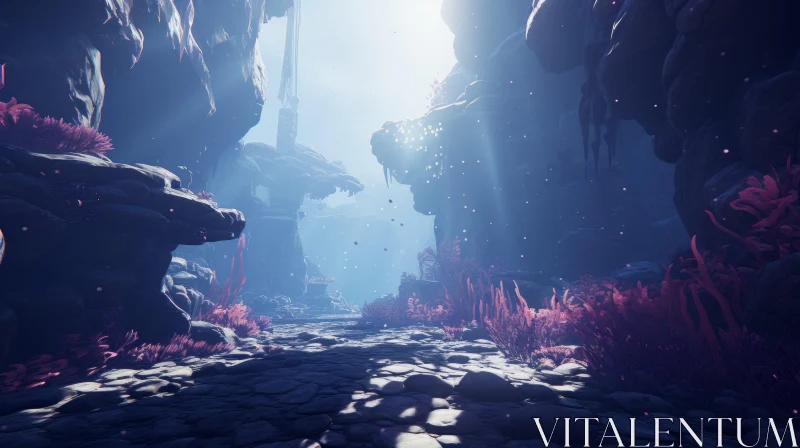 Ethereal Glow in Gigantic Underwater Canyon AI Image