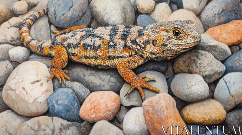 Lizard Resting on Multicolored Rocks AI Image