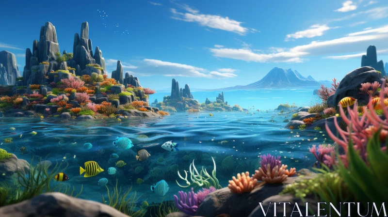 3D Rendered Ocean Panorama: An Underwater Journey AI Image