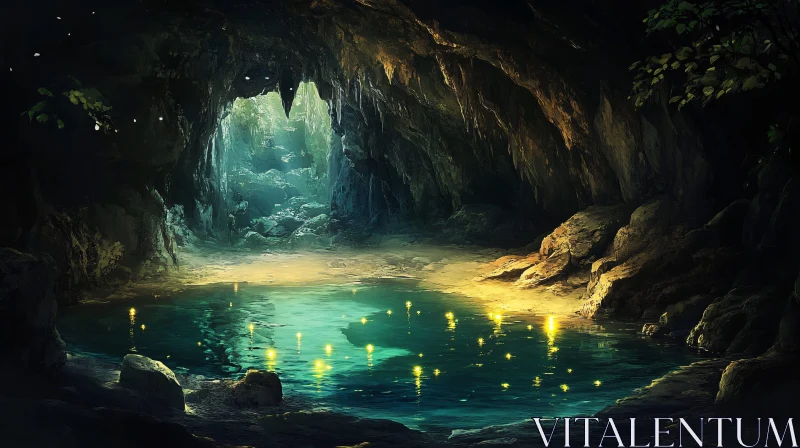 AI ART Mystical Underground Cave with Glowing Lights