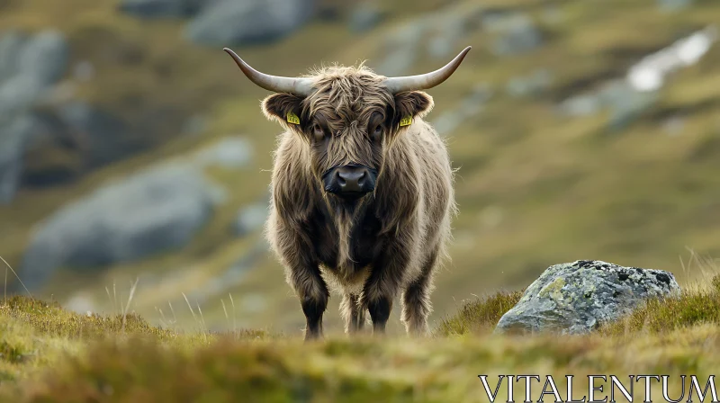 Highland Cattle in Scenic Mountain View AI Image