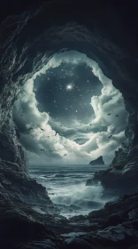 Enchanted Cave Overlooking a Starry Sea