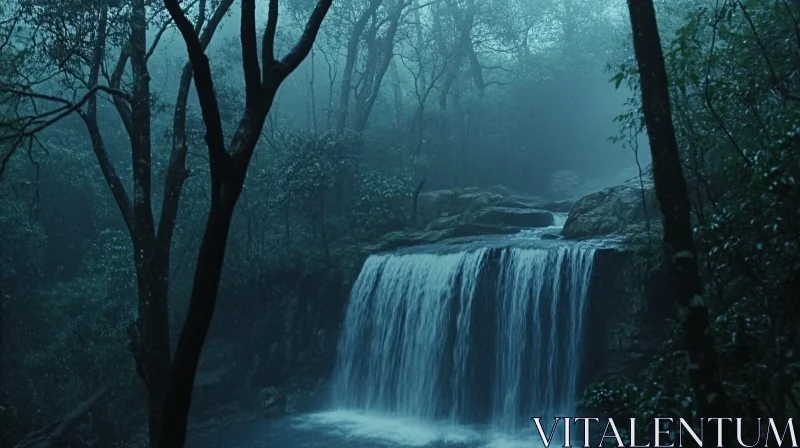 AI ART Tranquil Waterfall in a Misty Forest