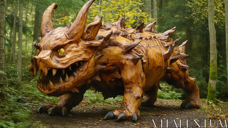 Fierce Wooden Creature in Forest AI Image