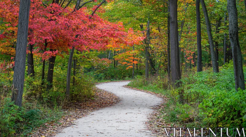 Peaceful Woodland Trail in Fall AI Image