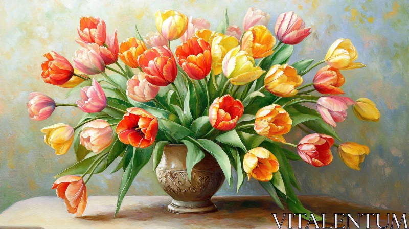 Colorful Tulips in Bloom - Decorative Vase Display AI Image