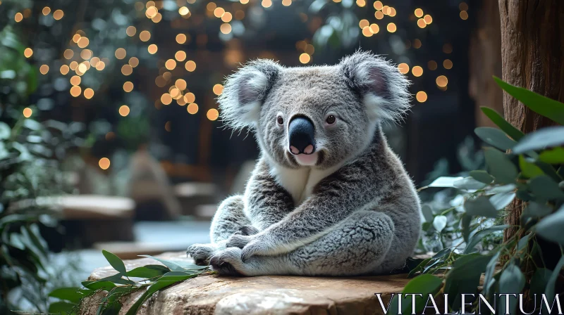 Koala Amidst Forest with Bokeh Lights AI Image