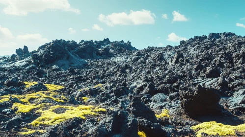 Lava Rocks and Vibrant Moss in Scenic Volcanic Terrain