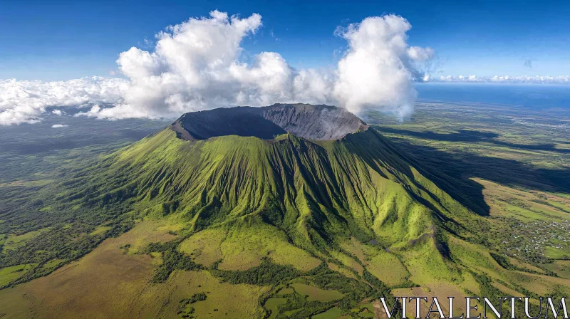 Lush Green Volcano Crater View AI Image