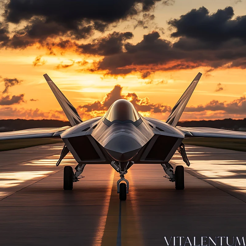 Jet on Runway During Sunset AI Image