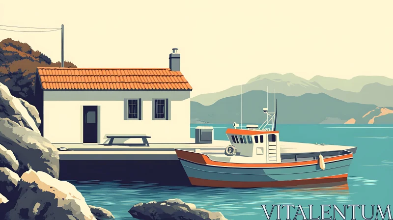 Coastal Cottage by the Dock AI Image