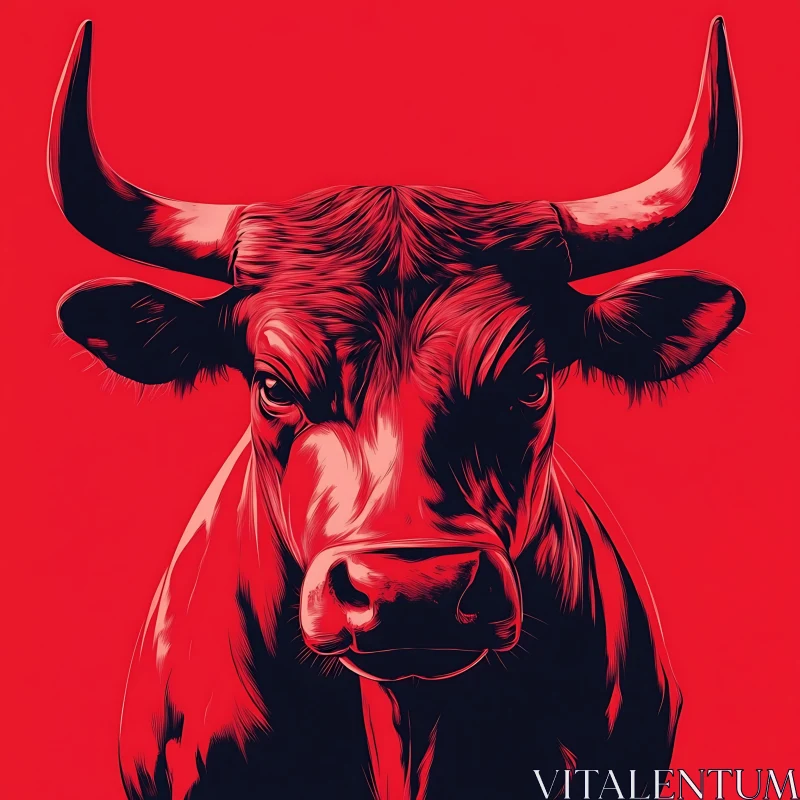 Bull Art with Red Background AI Image