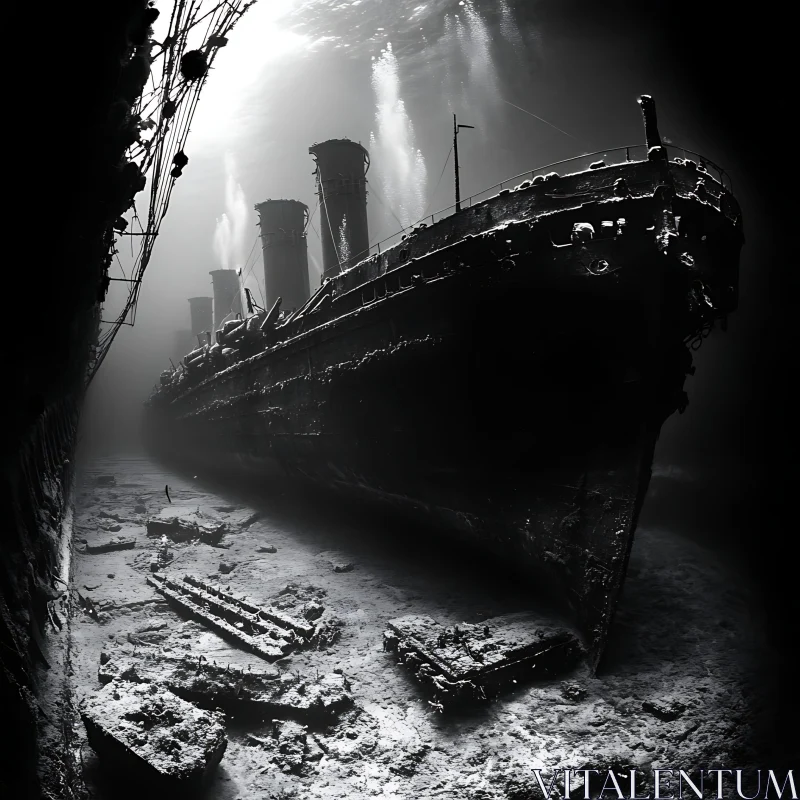 Ghostly Underwater Shipwreck AI Image