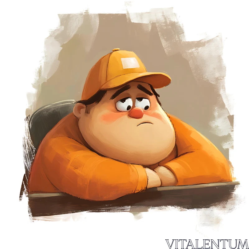 AI ART Melancholic Cartoon Figure in Orange Cap and Shirt