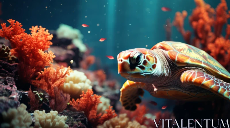 Underwater Odyssey: An Aquarium Turtle in a Coral Reef AI Image
