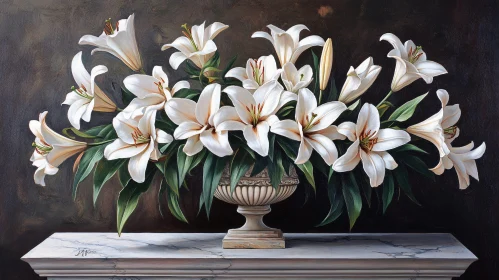 White Lily Bouquet in Classical Vase - Art