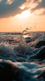 Ocean Waves Crashing at Sunset