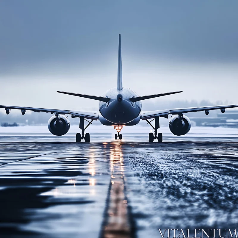 Serene Wet Runway Aircraft Image AI Image