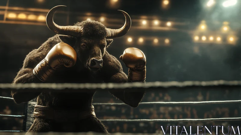 Majestic Bull Boxing Scene AI Image