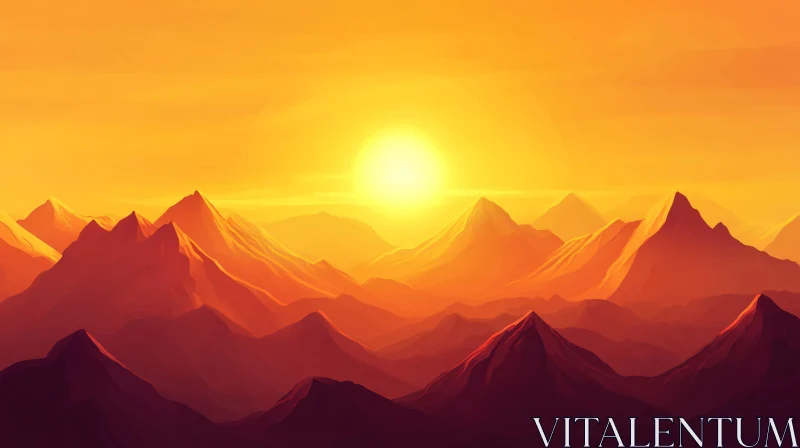 Golden Sunset Over Mountain Peaks AI Image