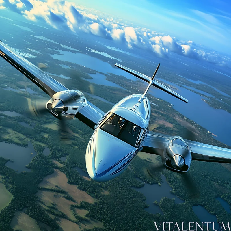 Elegant Aircraft Above Verdant Landscape AI Image