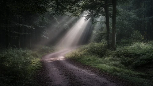 Tranquil Pathway in a Sunlit Forest