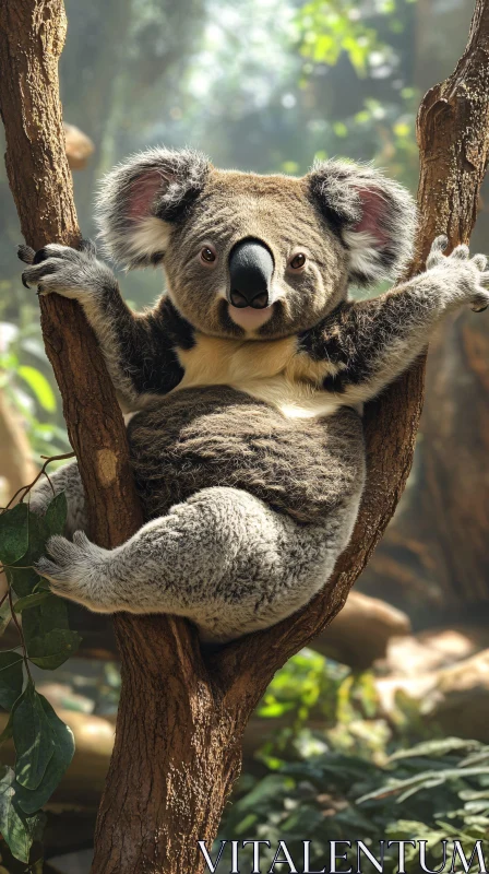 Koala on Tree Branch AI Image