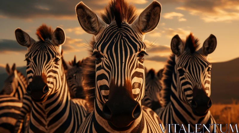 Group of Zebras Under the Richly Colored Skies AI Image
