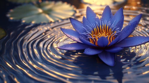 Blue Lotus on Rippled Water