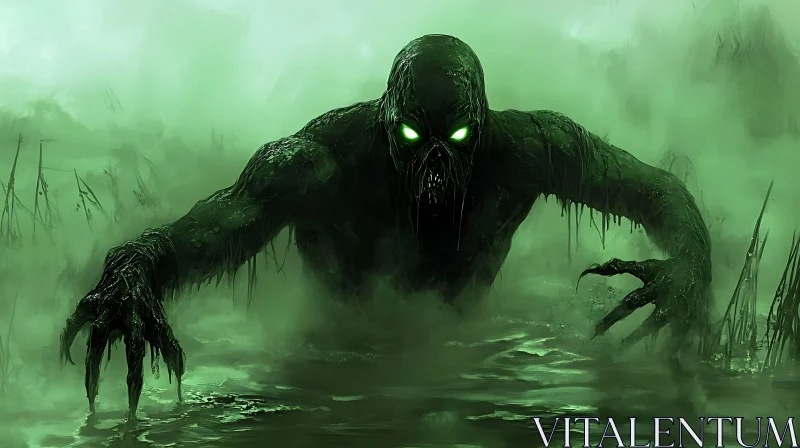 Eerie Swamp Creature with Glowing Eyes AI Image