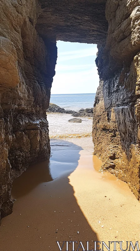 AI ART Scenic Cave Opening to Tranquil Beach