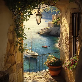 Picturesque View Through Archway Overlooking the Sea