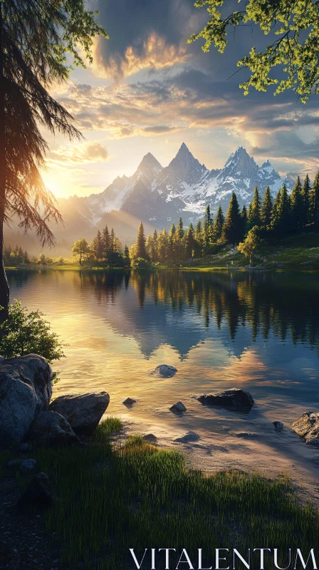 AI ART Stunning Mountain Landscape with Reflection in Lake