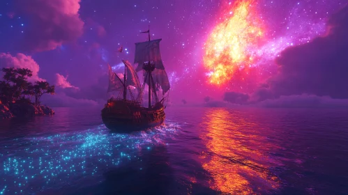 Mystical Ocean Journey with Glowing Bioluminescent Waters