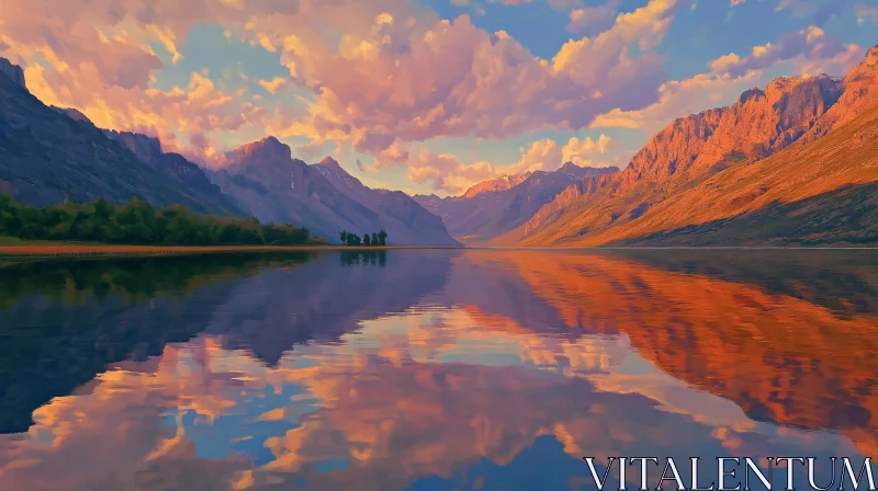 AI ART Mountainous Sunset Reflections over a Tranquil Lake