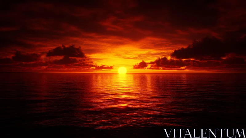 Sun Setting over Calm Ocean AI Image