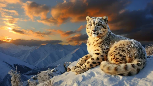 Snow Leopard at Sunset: A Vivid and Lifelike Representation