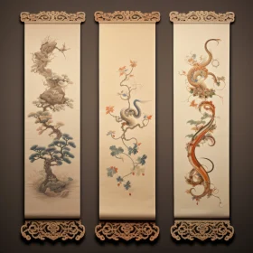 Traditional Oriental Scrolls with Dragons and Hieroglyphs