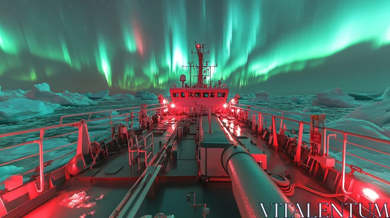 AI ART Navigating Arctic Waters under Aurora Borealis