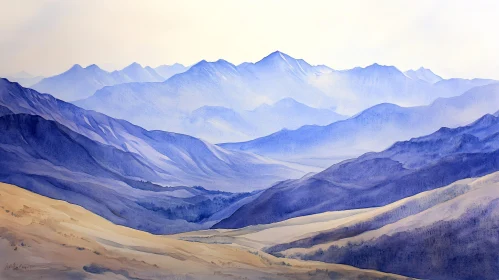 Tranquil Mountain Landscape Watercolor Art