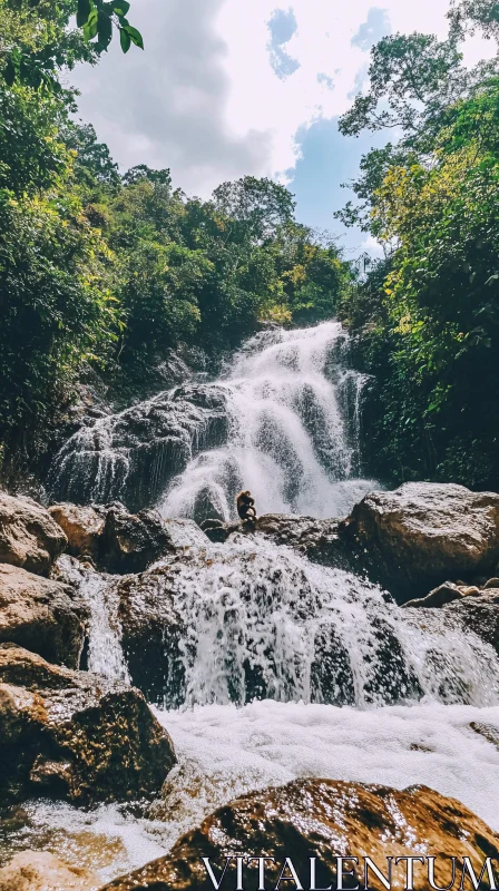 AI ART Majestic Waterfall Amongst Verdant Trees