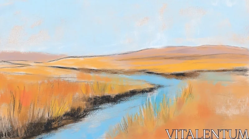 AI ART Gentle River in Vast Golden Plains