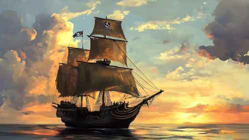 Romantic Pirate Ship on Golden Seas