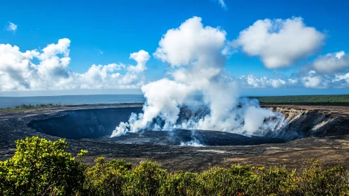 Steaming Volcano Crater Landscape