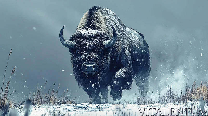 Bull in a Snowy Landscape AI Image