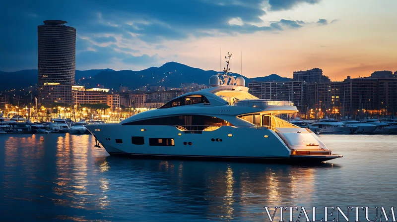 Elegant Yacht in Twilight Marina AI Image